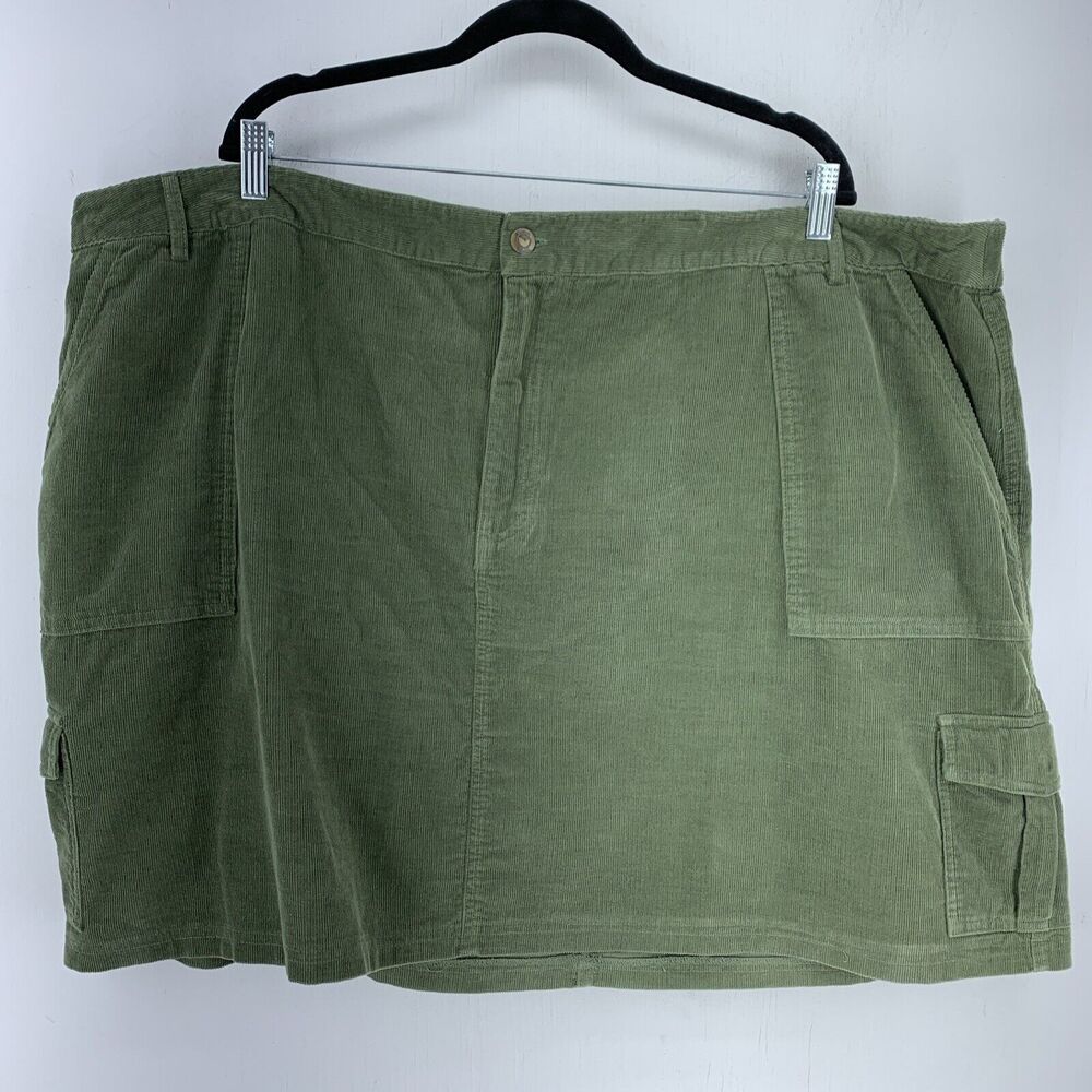 Woman Within 30W A Line Corduroy Mini Skirt Cargo Utility Pockets Cotton Green